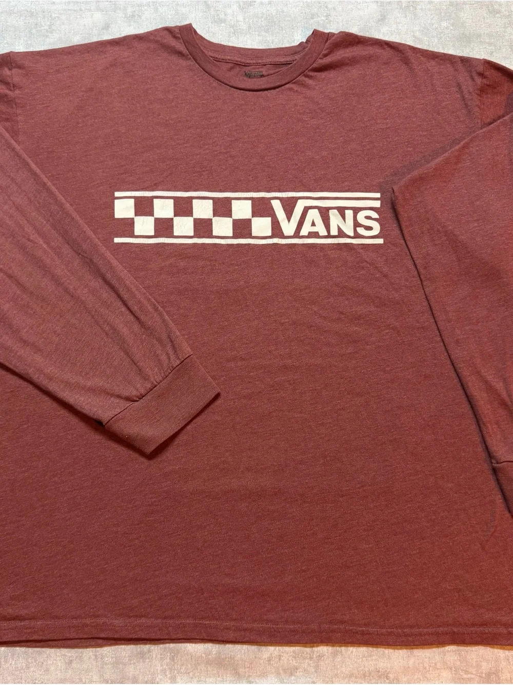 Vans Maroon Long Sleeve Crewneck with Checkerboard Logo